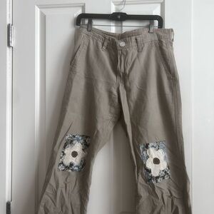 Vintage Tan Pants with Floral Patchwork